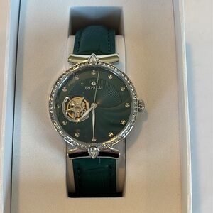 NIB Empress Green Stainless Steel Watch with Silver Accents.